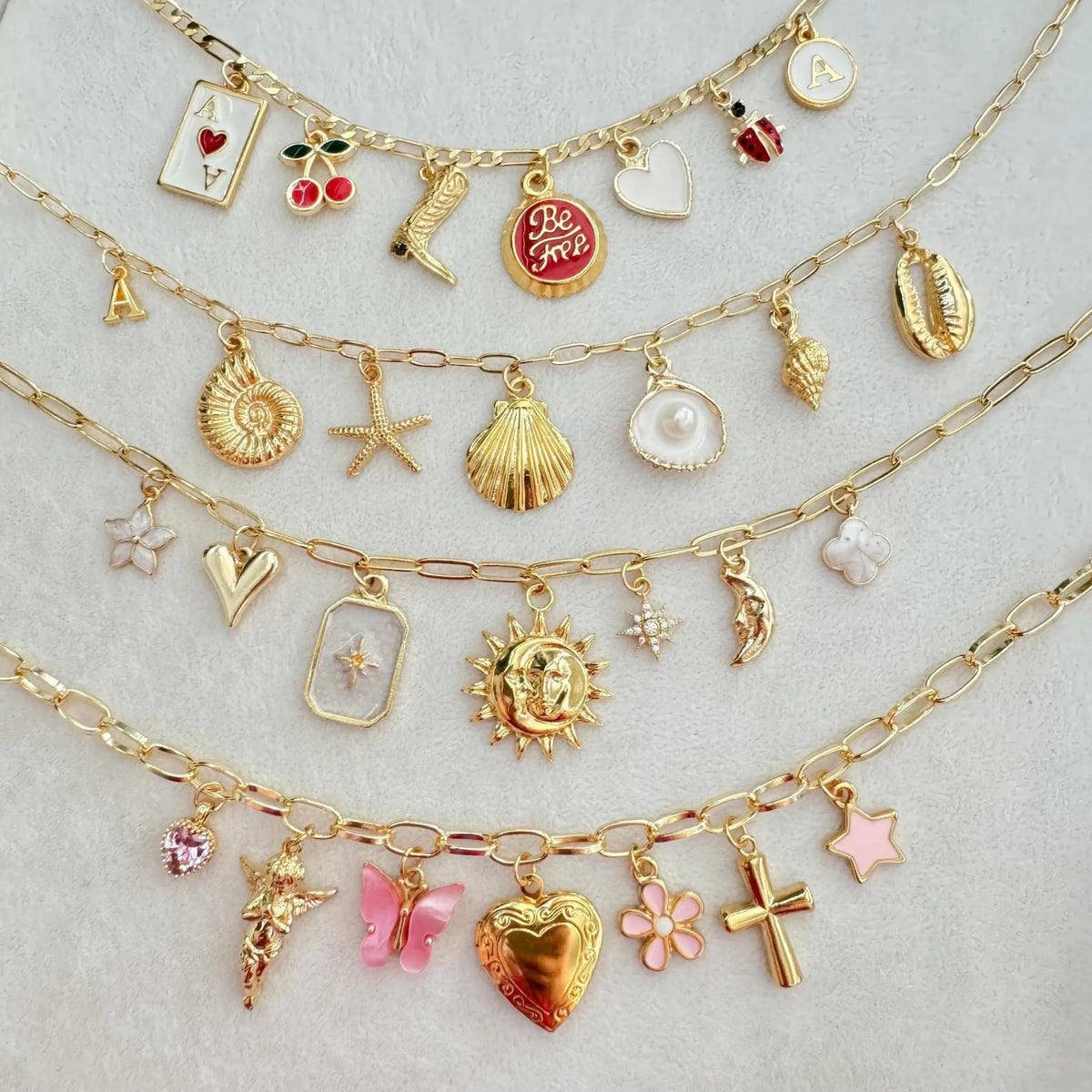 Build Your Own Custom Charm Necklace for Women, Gold Multi Charm Necklace, Vintage Chunky Necklace