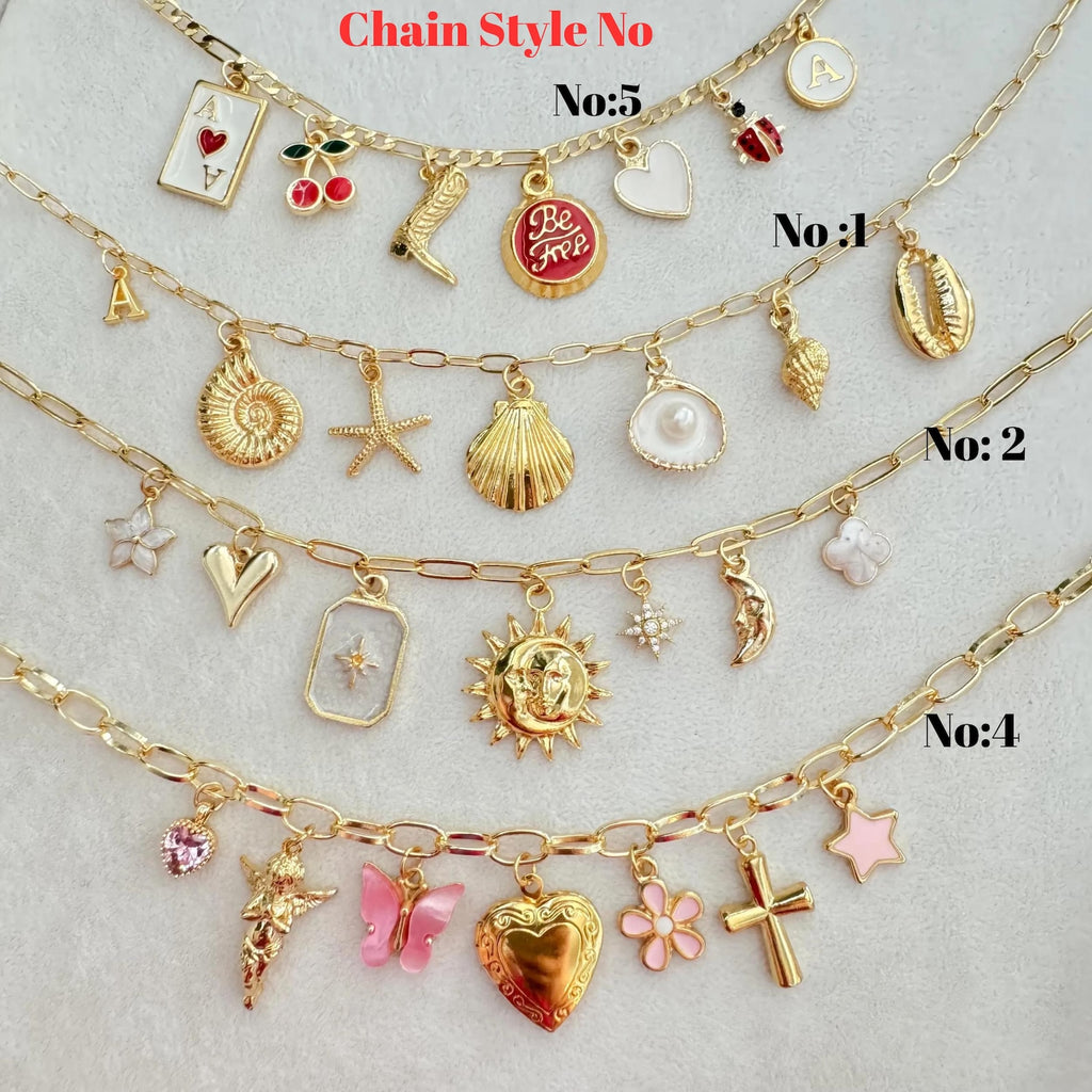 Build Your Own Custom Charm Necklace for Women, Gold Multi Charm Necklace, Vintage Chunky Necklace
