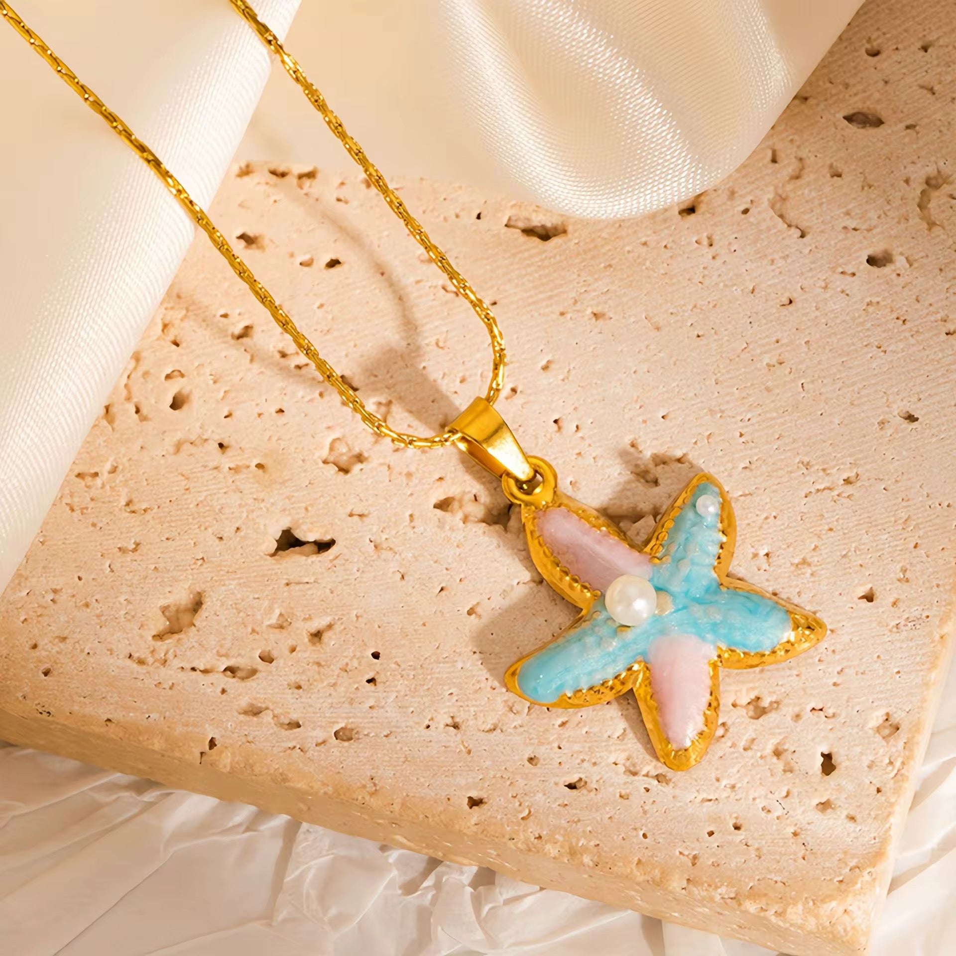 Blue Ocean Starfish Pendant Necklace