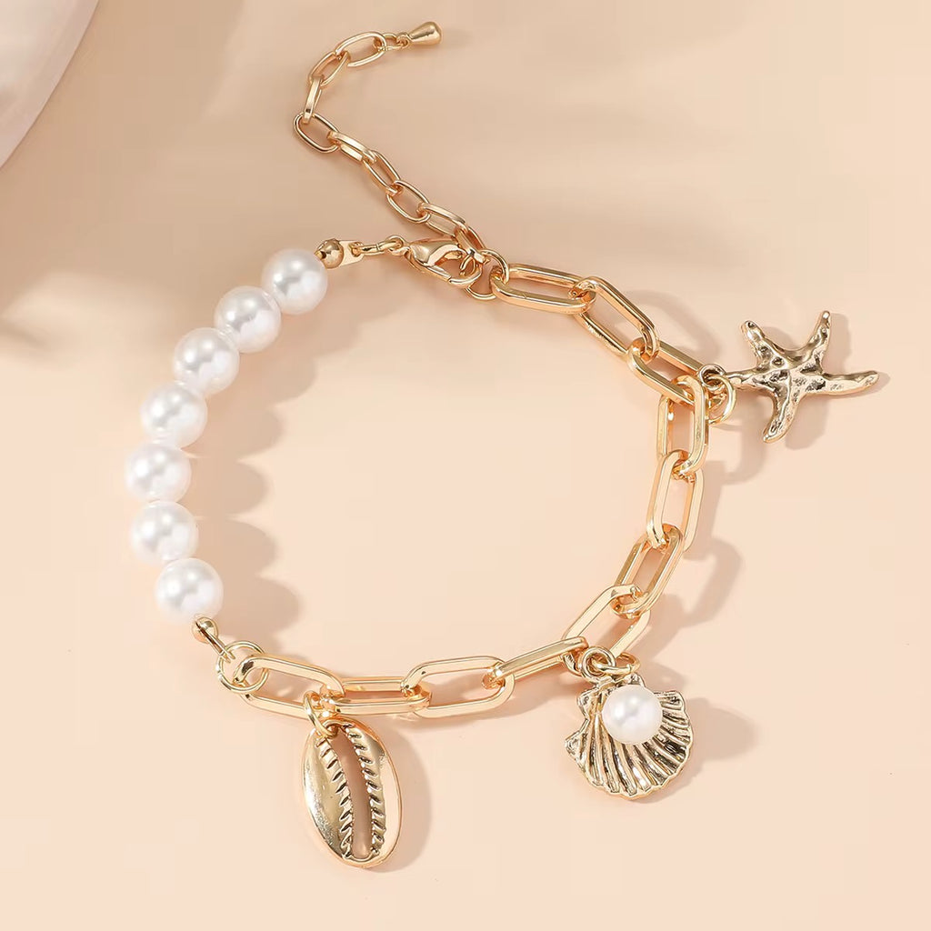 Beach Starfish Pearl Pendant Bracelet