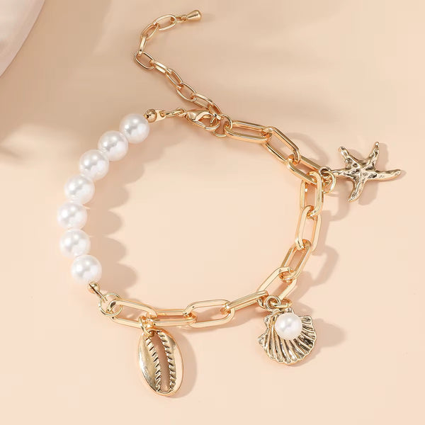 Beach Starfish Pearl Pendant Bracelet