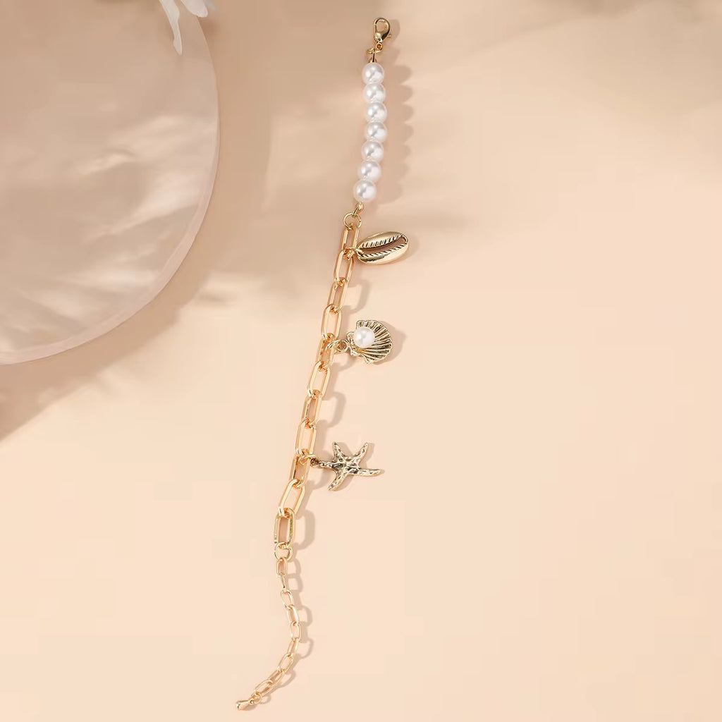 Beach Starfish Pearl Pendant Bracelet