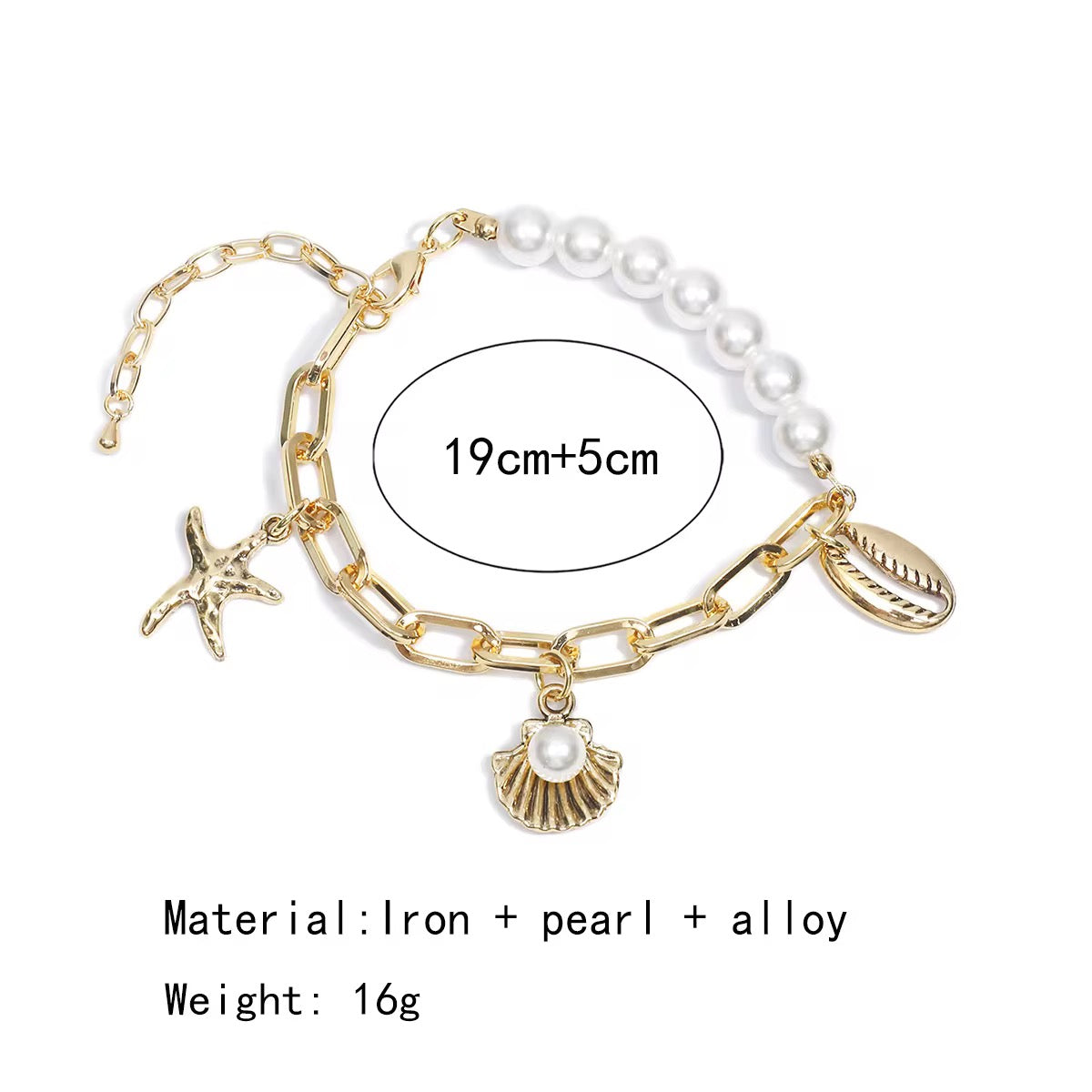 Beach Starfish Pearl Pendant Bracelet