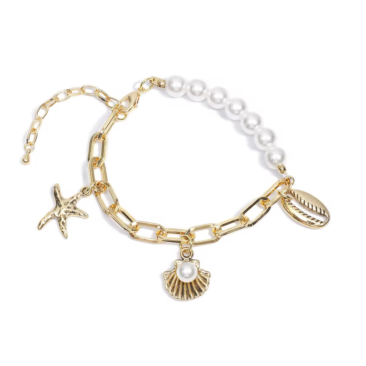 Beach Starfish Pearl Pendant Bracelet