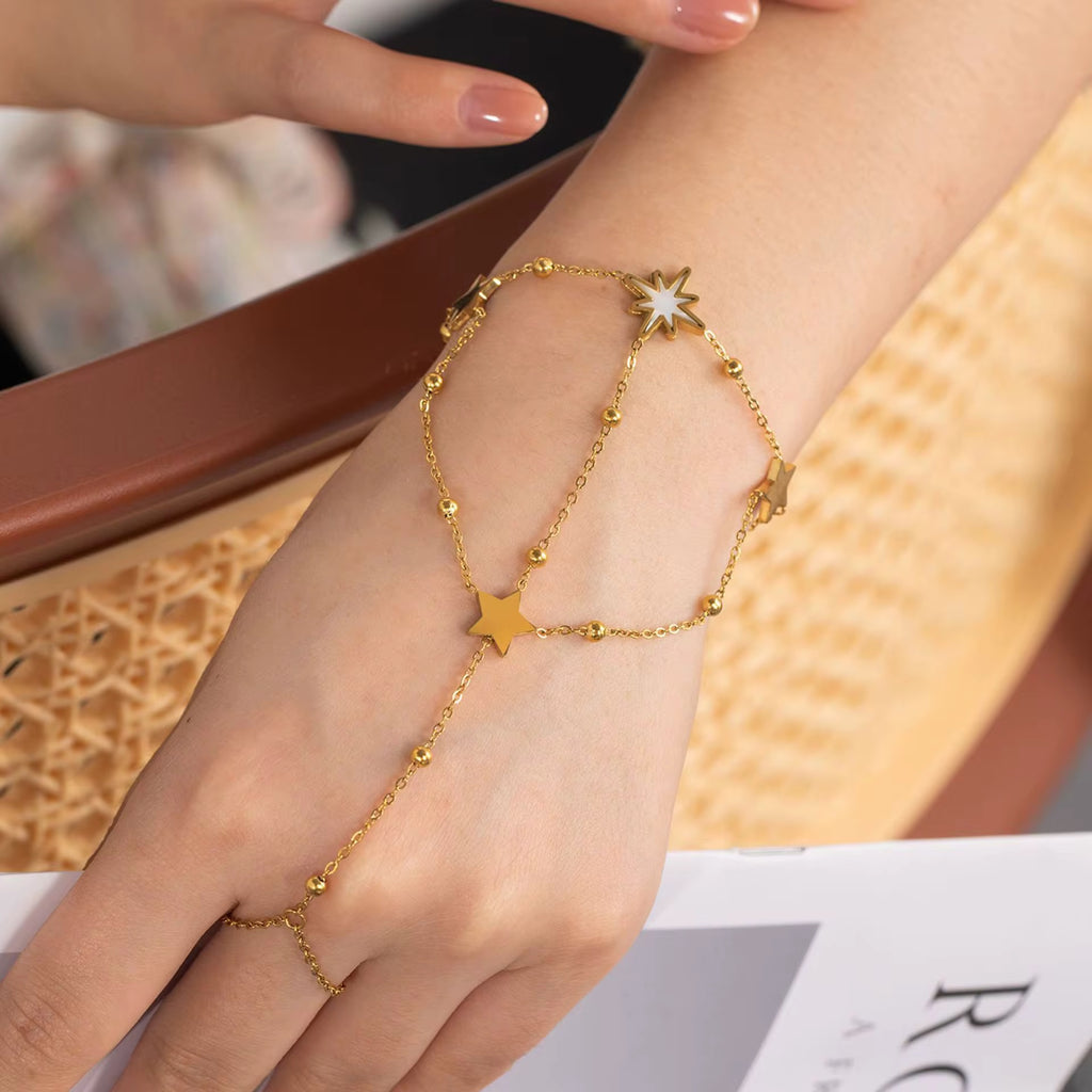 North Star Charm Dainty Beaded Finger Chain Bracelet
