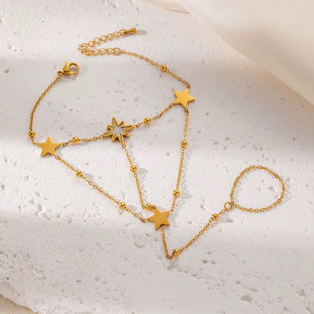 North Star Charm Dainty Beaded Finger Chain Bracelet