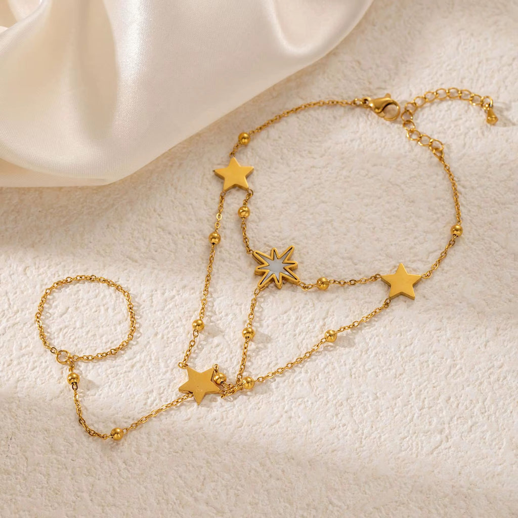 North Star Charm Dainty Beaded Finger Chain Bracelet