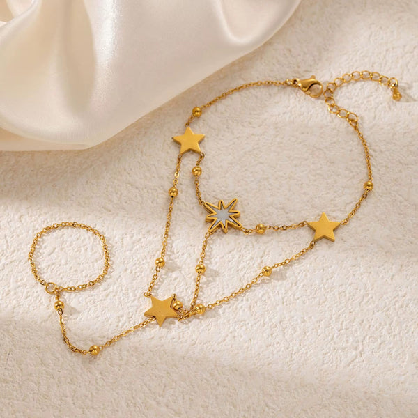 North Star Charm Dainty Beaded Finger Chain Bracelet