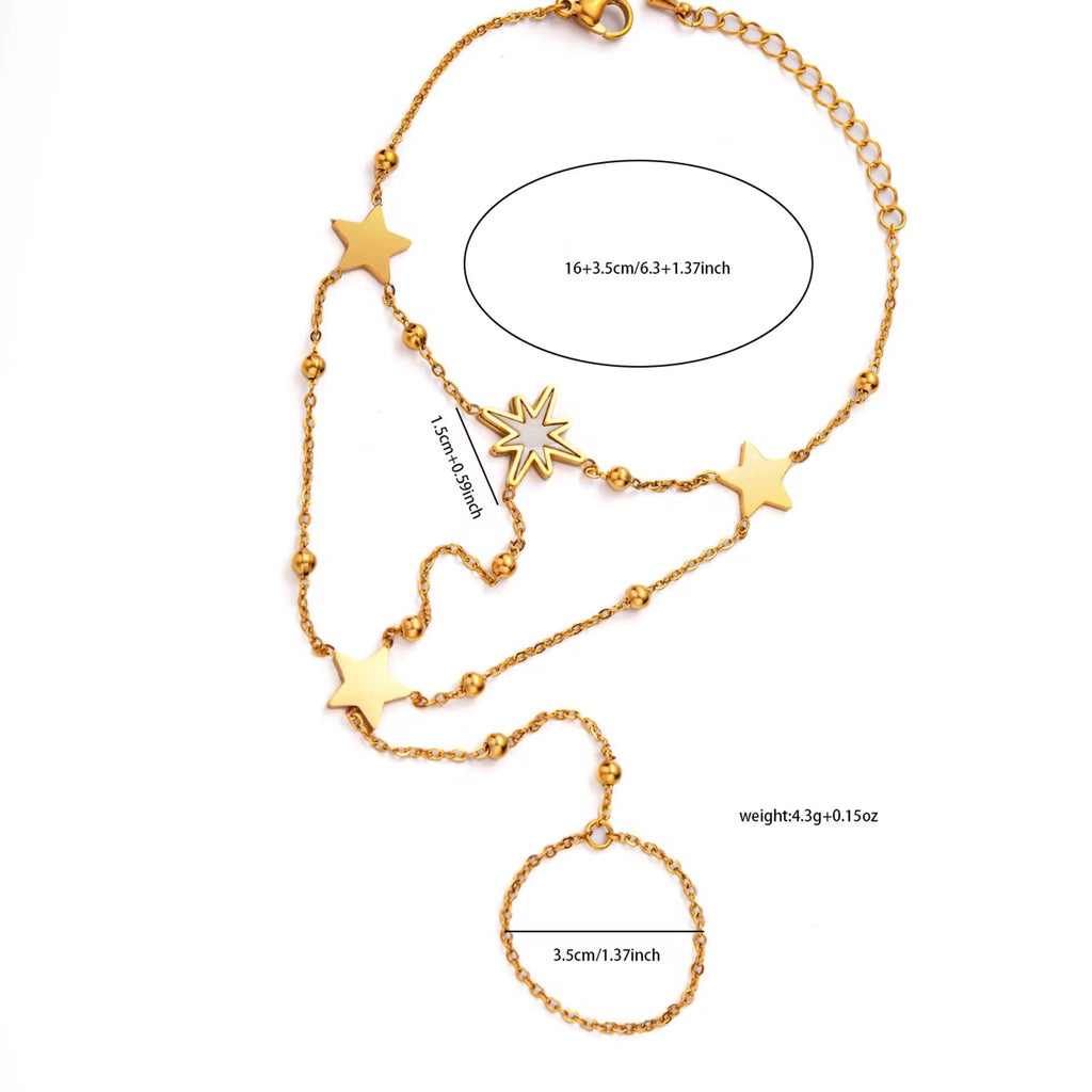 North Star Charm Dainty Beaded Finger Chain Bracelet