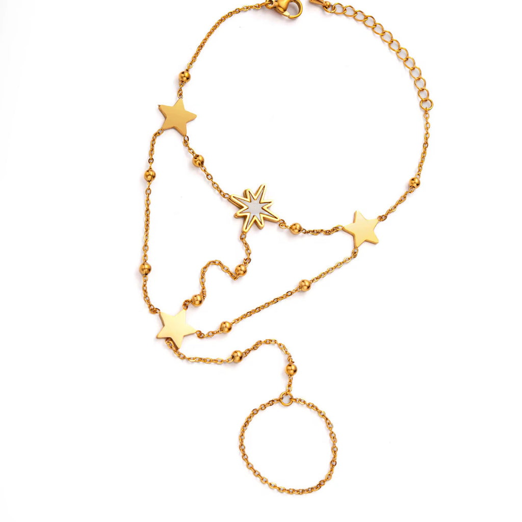 North Star Charm Dainty Beaded Finger Chain Bracelet