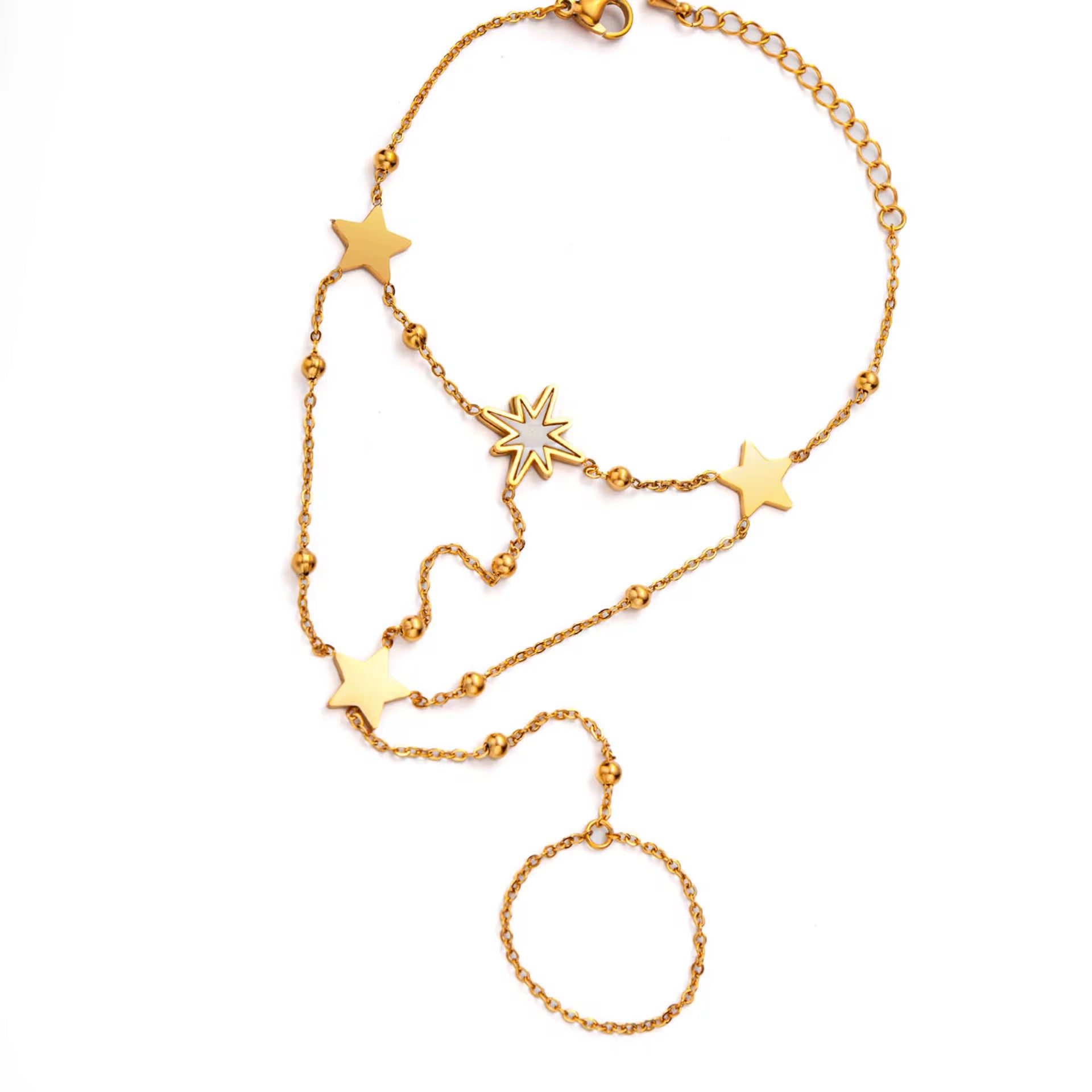 North Star Charm Dainty Beaded Finger Chain Bracelet