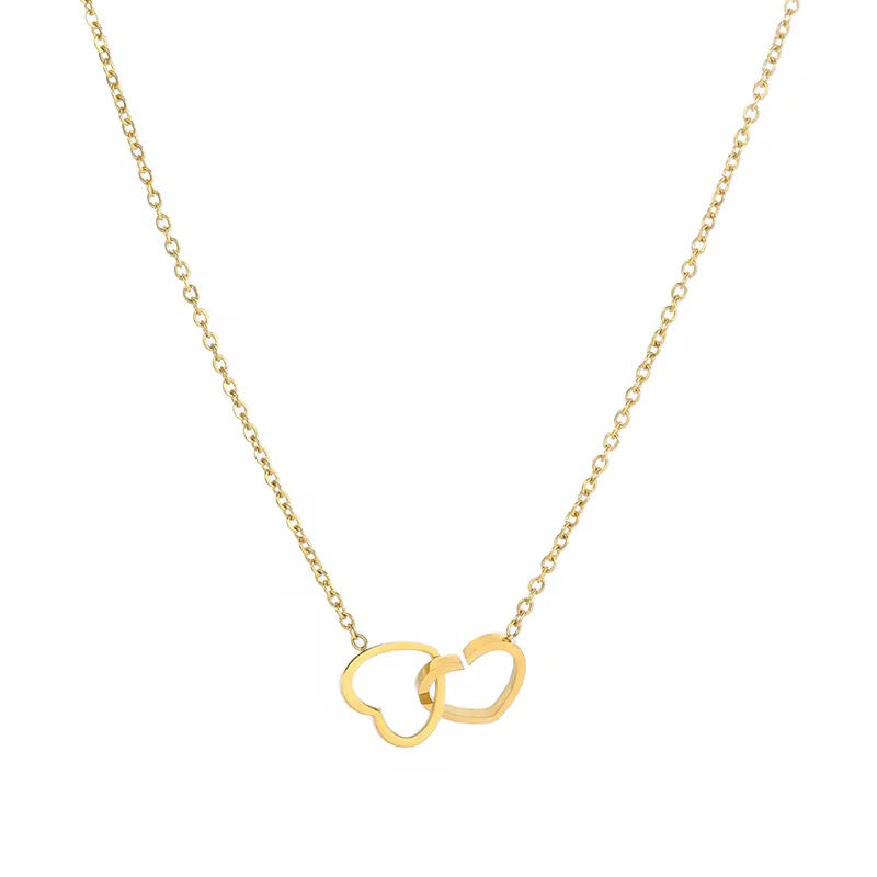 Interlocking Hollow Double Hearts Necklace