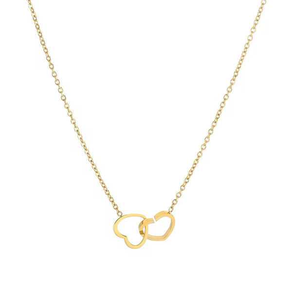 Interlocking Hollow Double Hearts Necklace