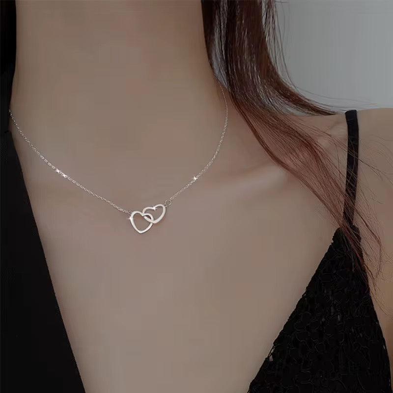 Interlocking Hollow Double Hearts Necklace