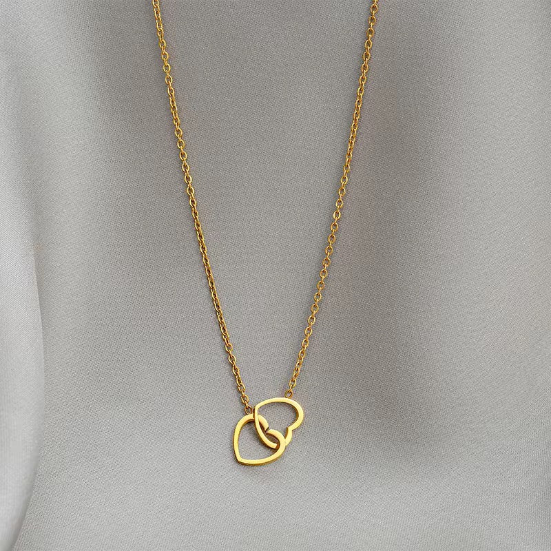 Interlocking Hollow Double Hearts Necklace