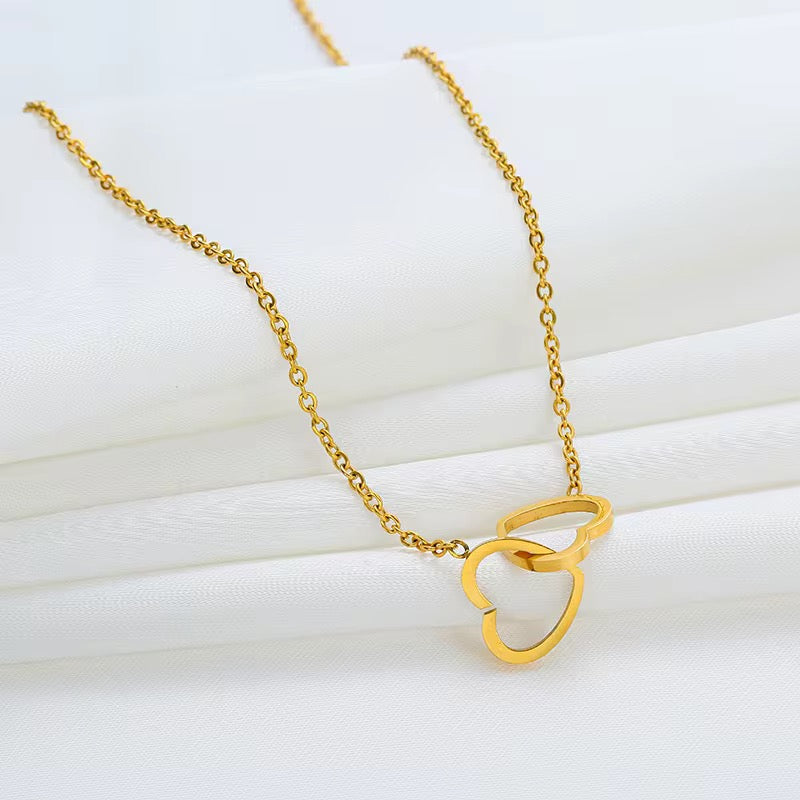 Interlocking Hollow Double Hearts Necklace
