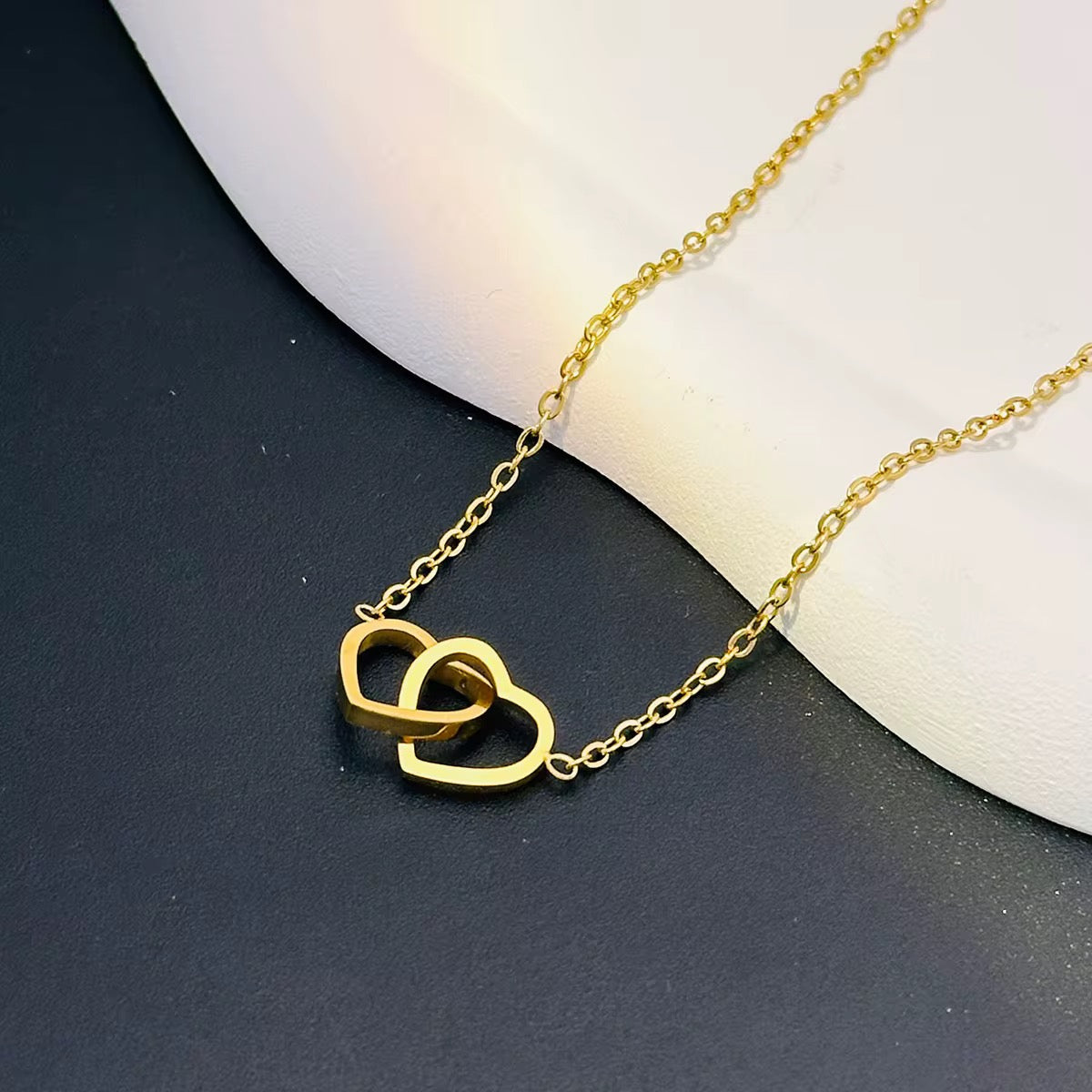 Interlocking Hollow Double Hearts Necklace