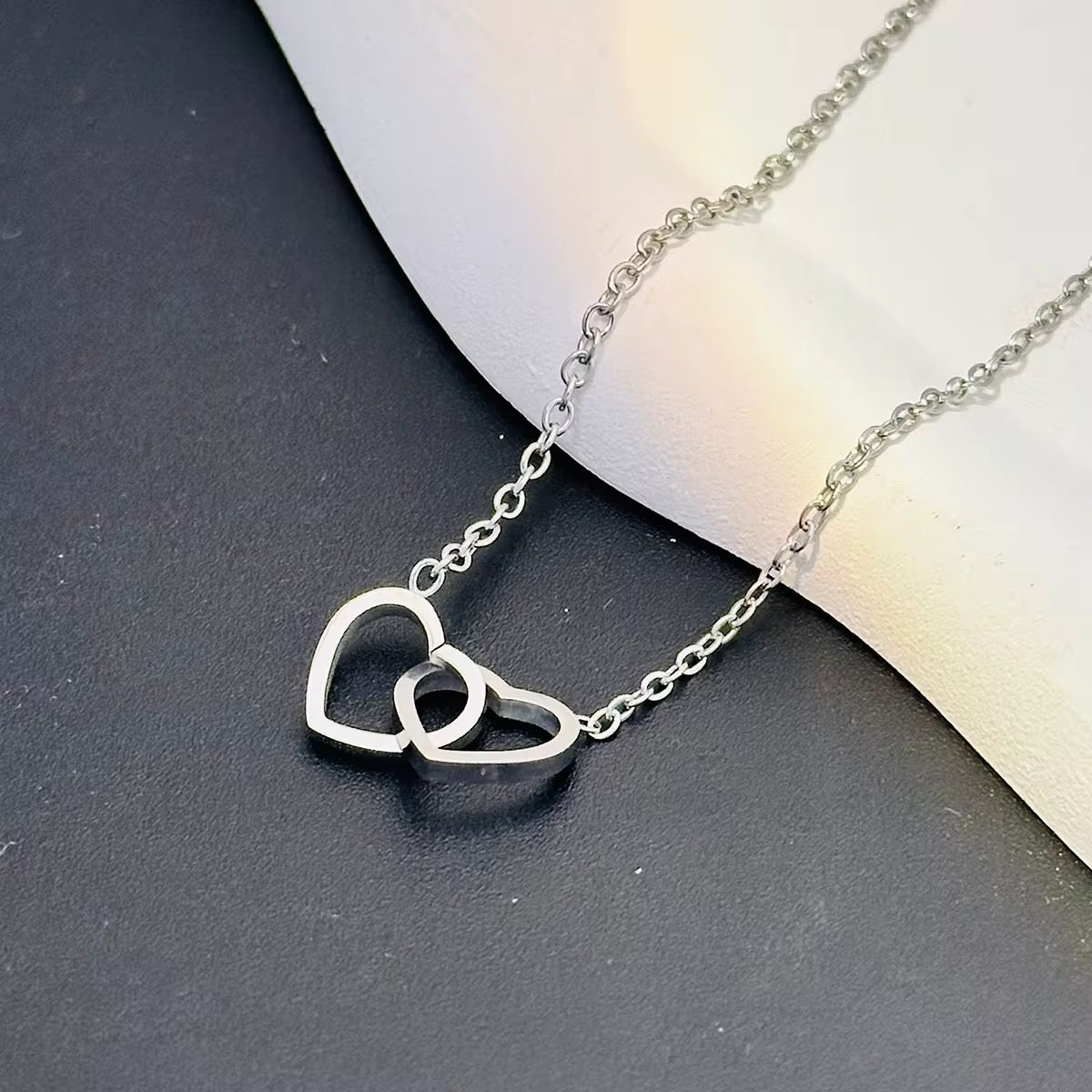 Interlocking Hollow Double Hearts Necklace