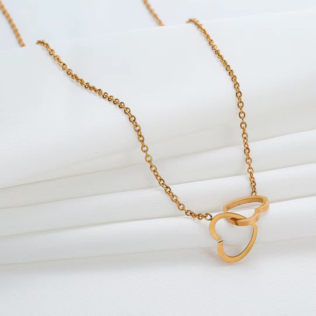 Interlocking Hollow Double Hearts Necklace